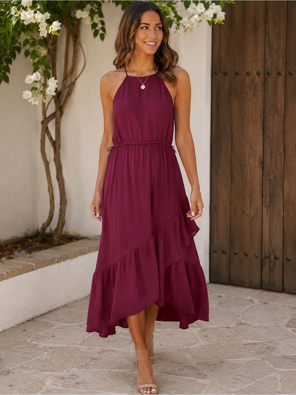 LOFT Flounce Midi Halter Dress - Size Medium